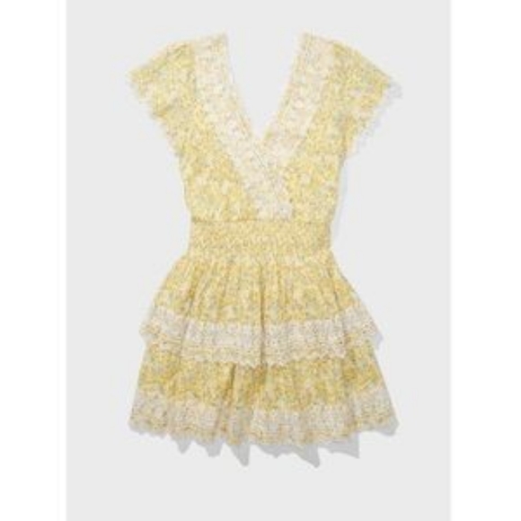 American Eagle Yellow Floral "Garden Party" Tiered Wrap Dress - Picture 1 of 8